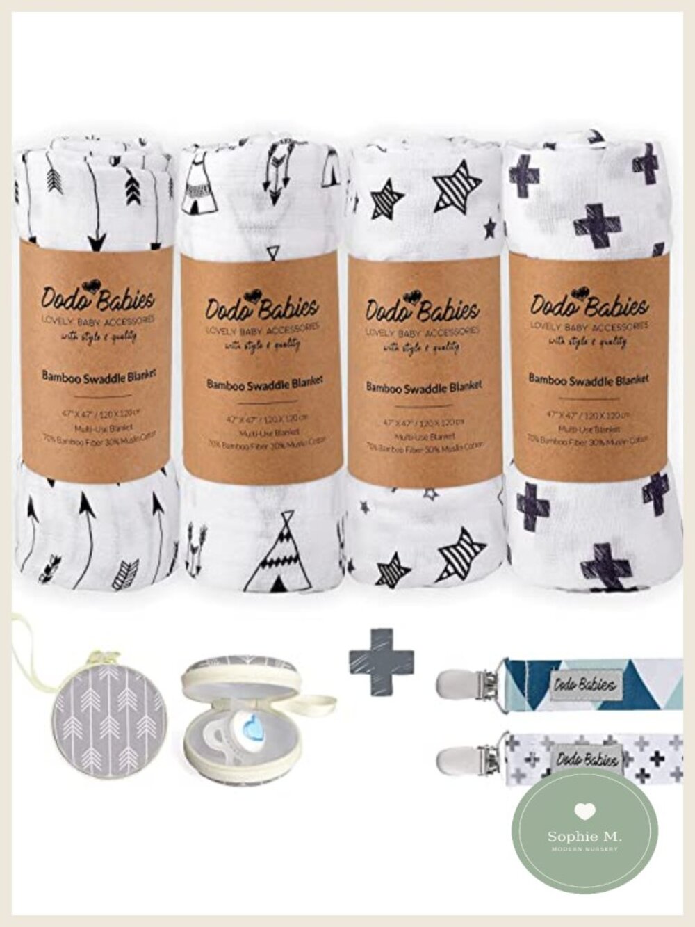4 Pack Cotton Muslin Swaddle Blankets 47x47 Geometric Lightweight